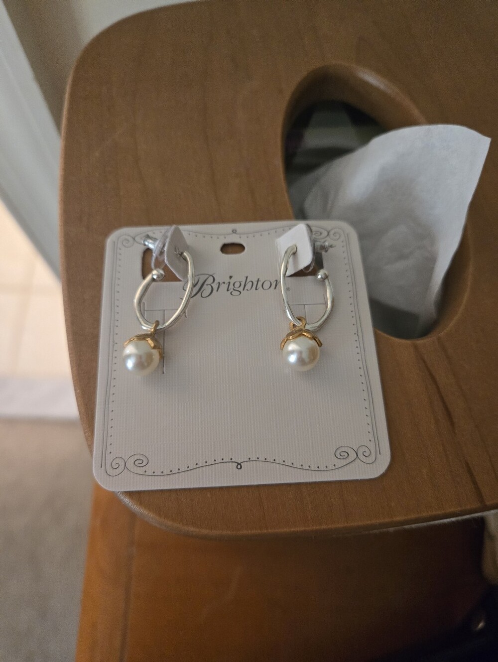 Brighton Silver Hoop Earrings with White Pearls and Gold Accents